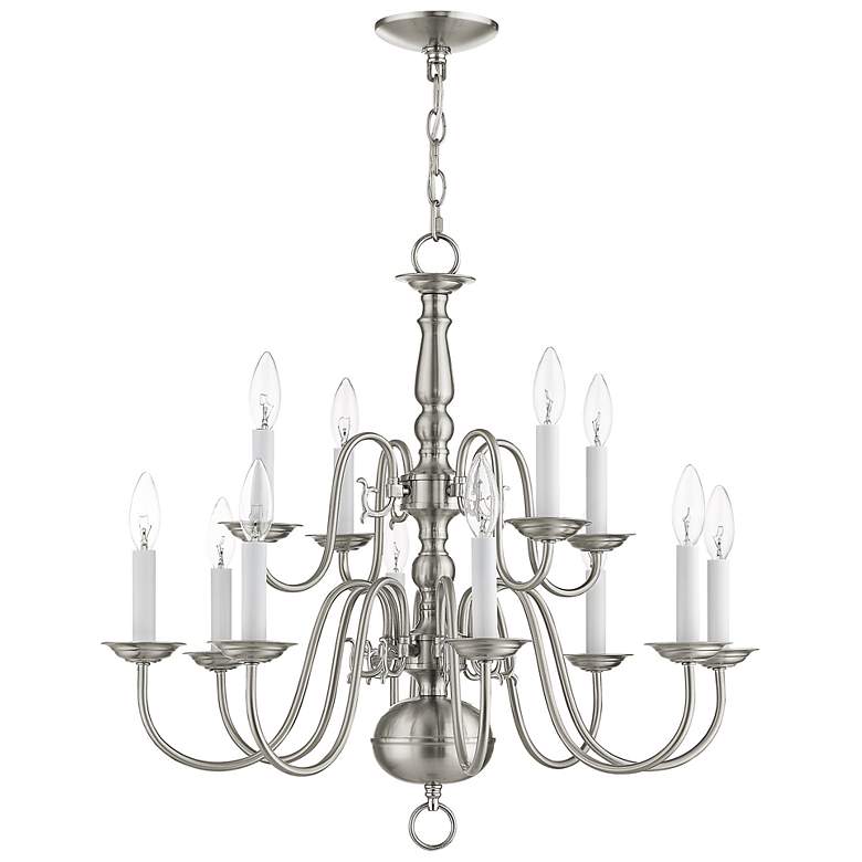 Image 5 Williamsburgh 26"W Brushed Nickel 12-Light 2-Tier Chandelier more views