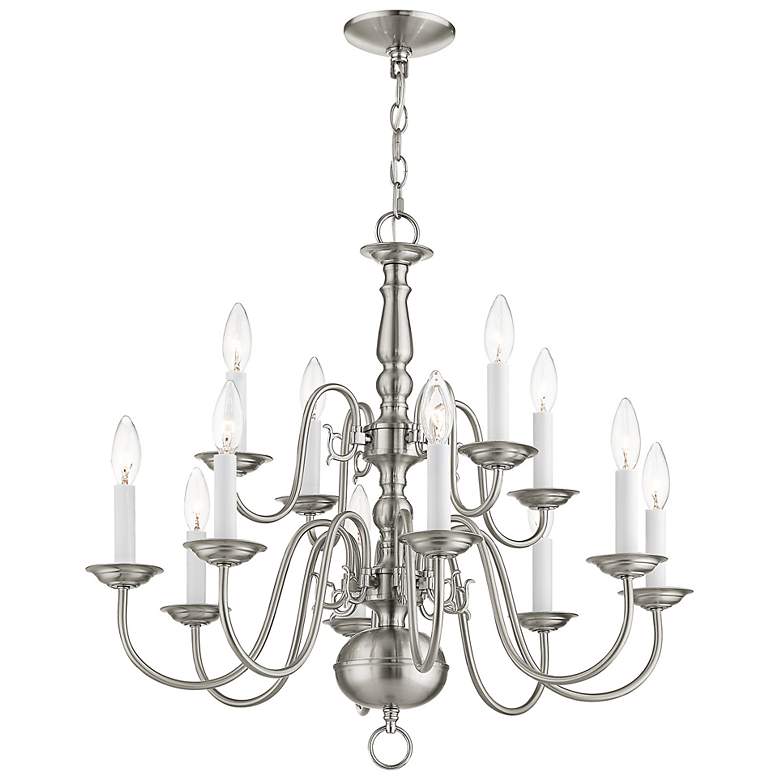 Image 6 Williamsburgh 26"W Brushed Nickel 12-Light 2-Tier Chandelier more views