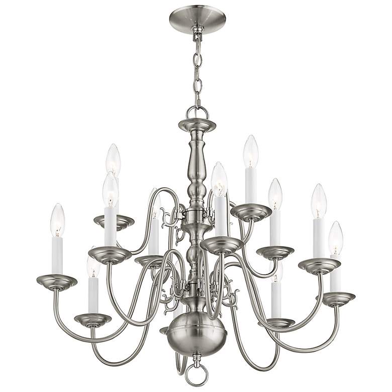 Image 7 Williamsburgh 26"W Brushed Nickel 12-Light 2-Tier Chandelier more views