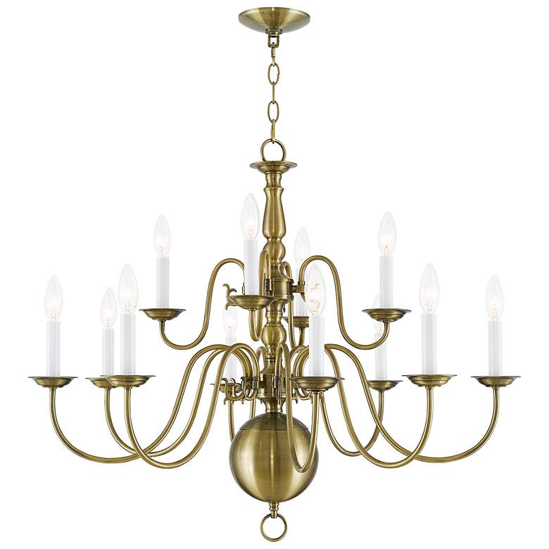 Image 2 Williamsburgh 32" Wide Antique Brass 12-Light Chandelier