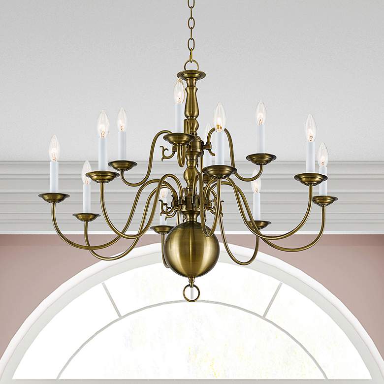 Image 1 Williamsburgh 32" Wide Antique Brass 12-Light Chandelier