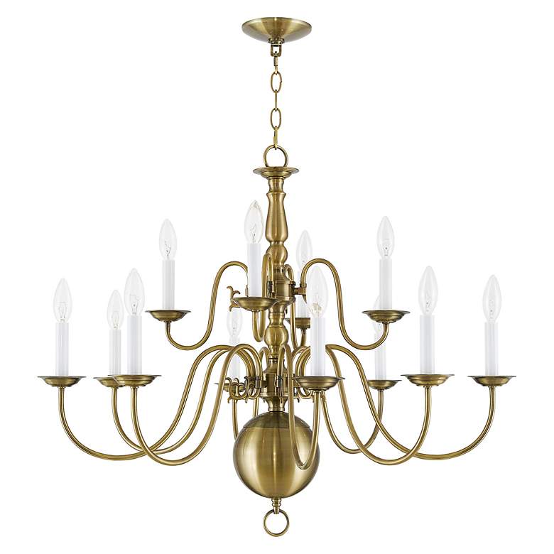 Image 3 Williamsburgh 32" Wide Antique Brass 12-Light Chandelier more views