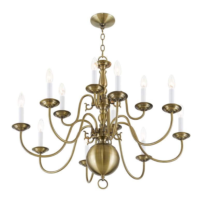 Image 5 Williamsburgh 32" Wide Antique Brass 12-Light Chandelier more views