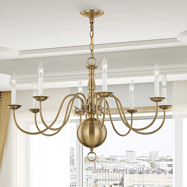 Image 2 Williamsburgh 32" Wide Antique Brass 8-Light Chandelier