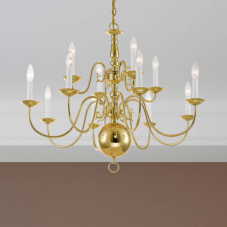 Image 2 Williamsburgh 32" Wide Polished Brass 12-Light Chandelier