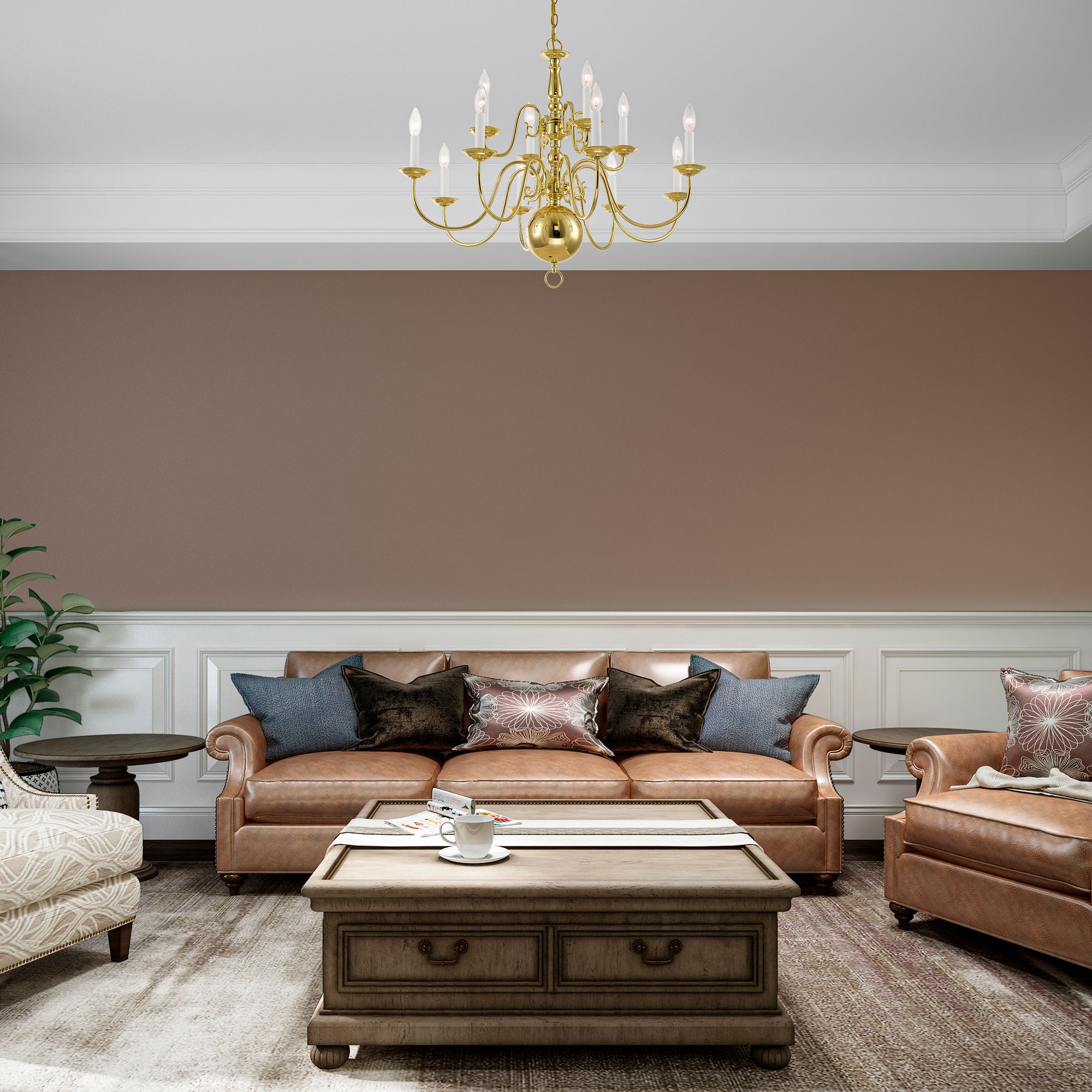 Williamsburgh 32" Wide Polished Brass 12-Light Chandelier in scene