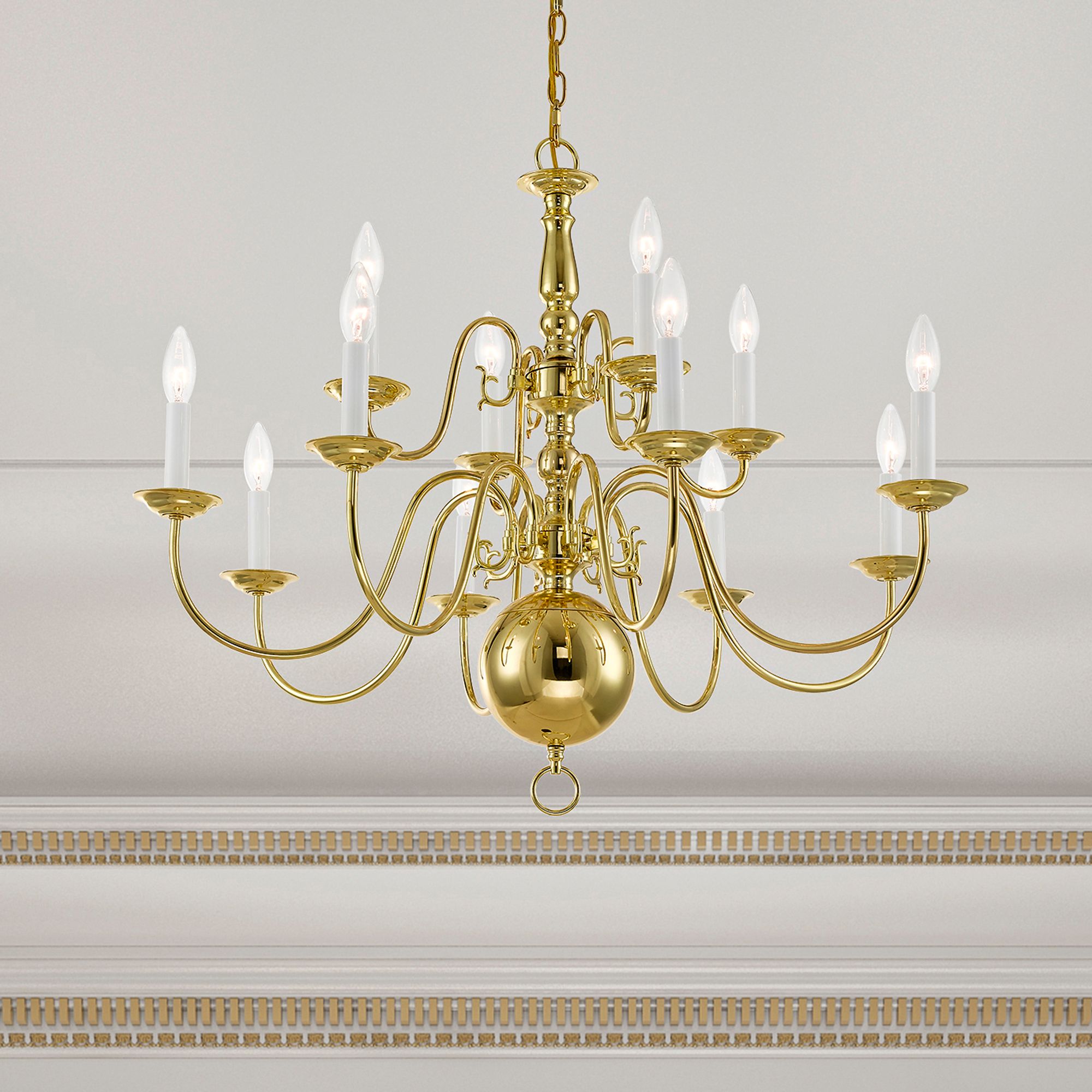 Williamsburgh 32" Wide Polished Brass 12-Light Chandelier in scene