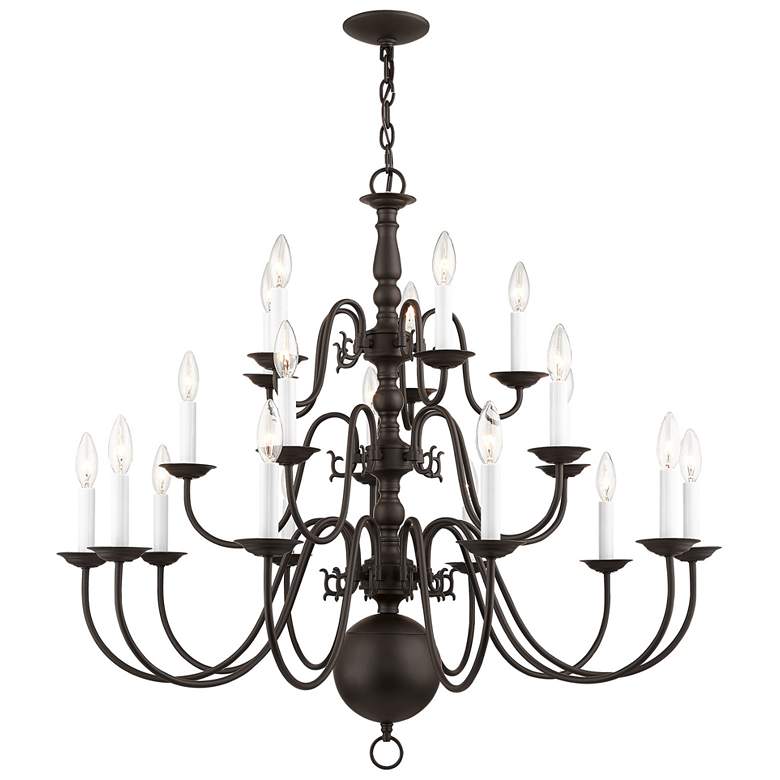 Image 1 Williamsburgh 36-in 20-Light Bronze Tiered Chandelier