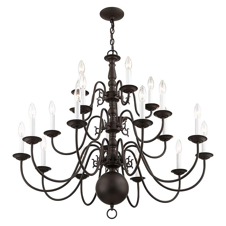 Image 5 Williamsburgh 36-in 20-Light Bronze Tiered Chandelier more views