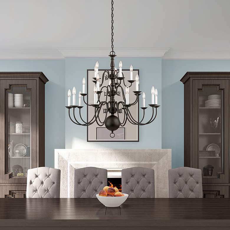 Image 6 Williamsburgh 36-in 20-Light Bronze Tiered Chandelier more views
