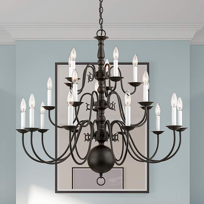 Image 7 Williamsburgh 36-in 20-Light Bronze Tiered Chandelier more views
