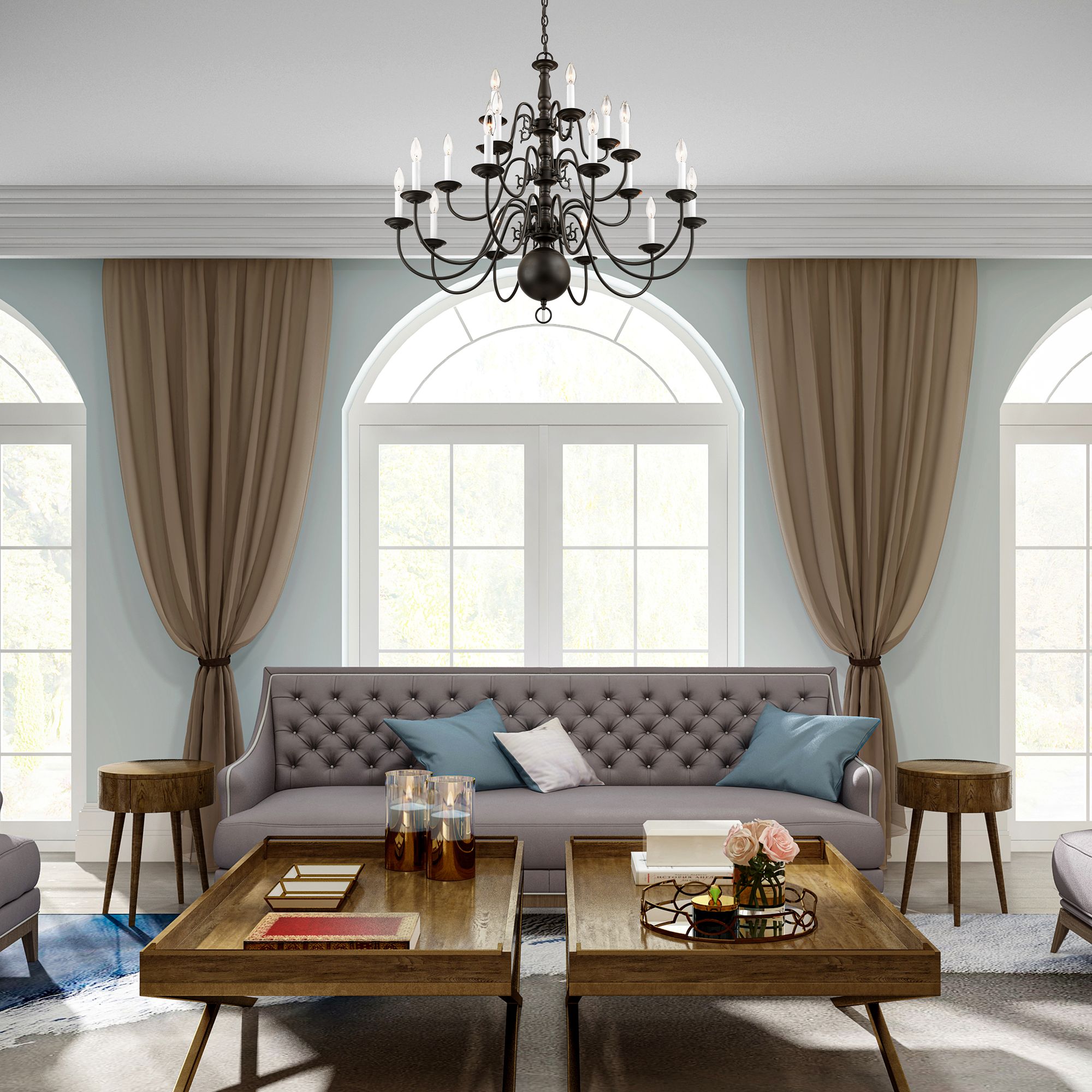 Williamsburgh 36-in 20-Light Bronze Tiered Chandelier