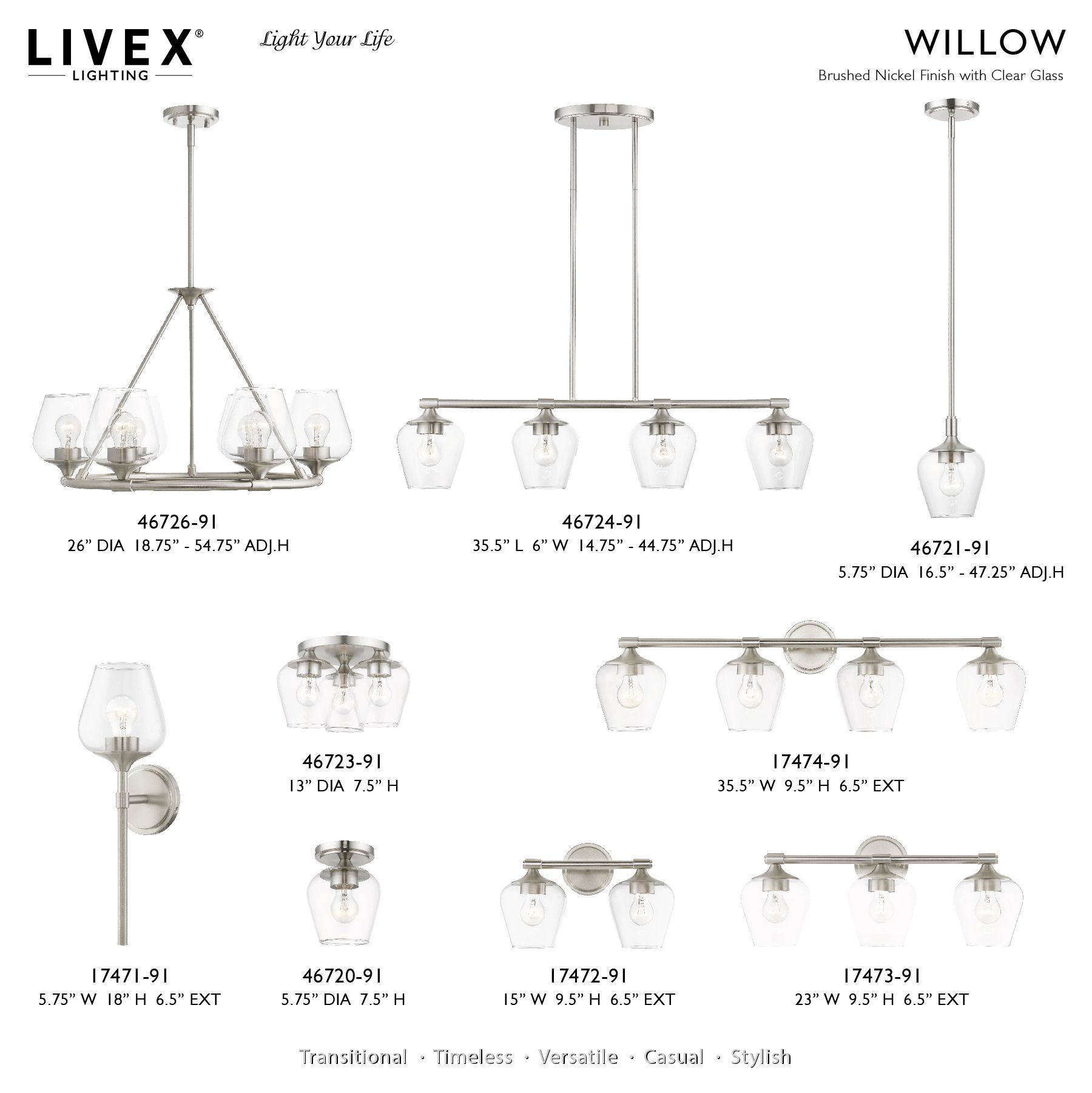 Willow 1 Light Brushed Nickel Single Pendant