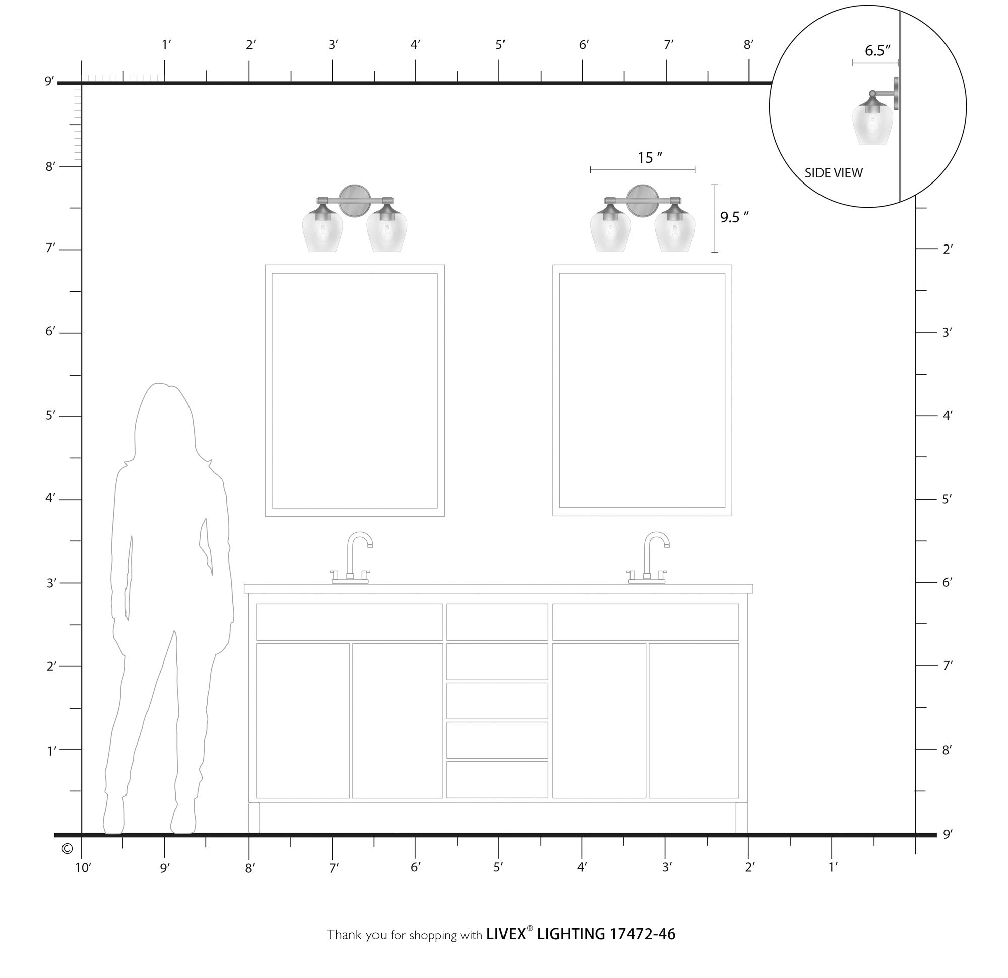 Willow 2 Light Black Chrome Vanity Sconce