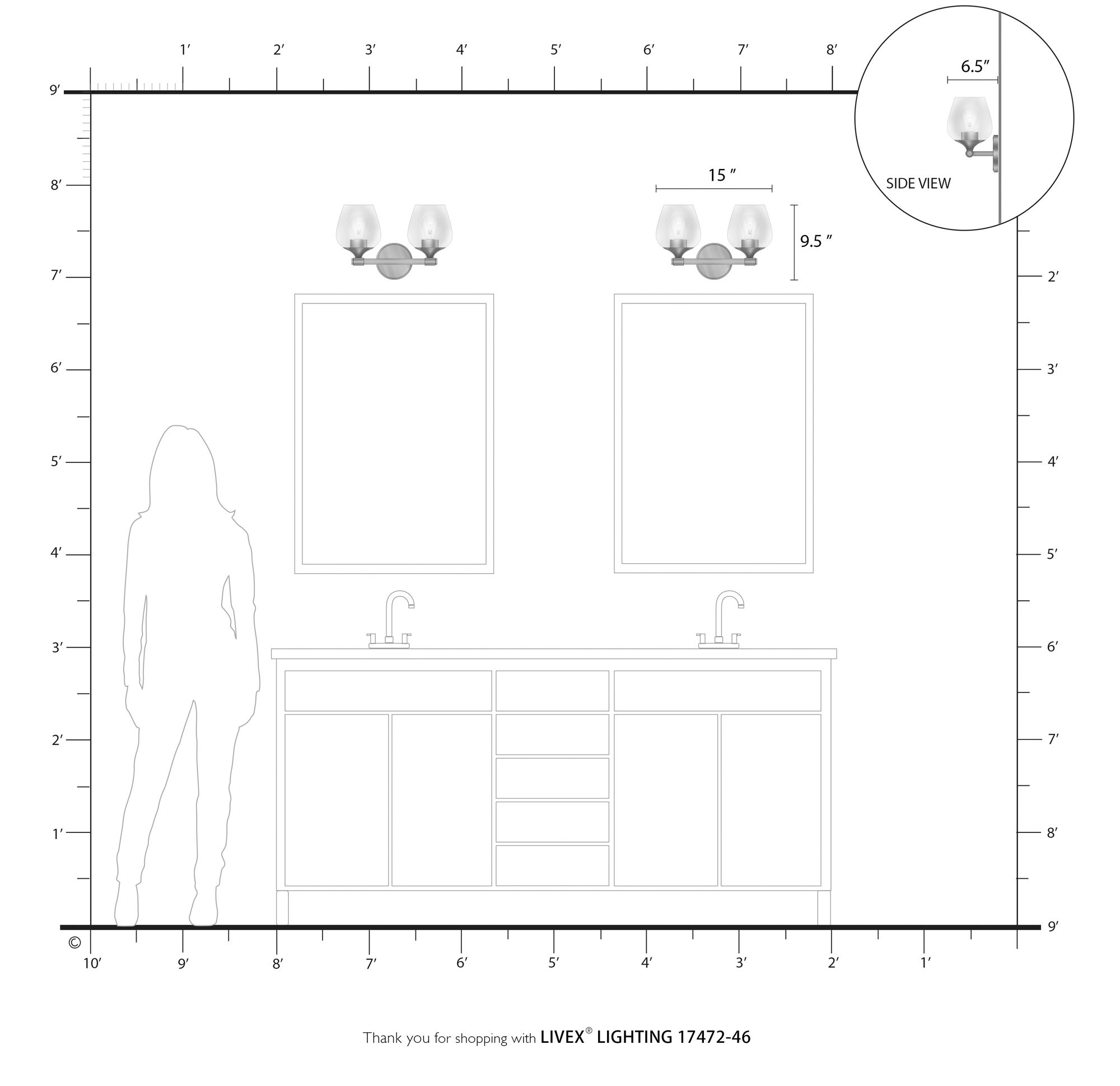 Willow 2 Light Black Chrome Vanity Sconce