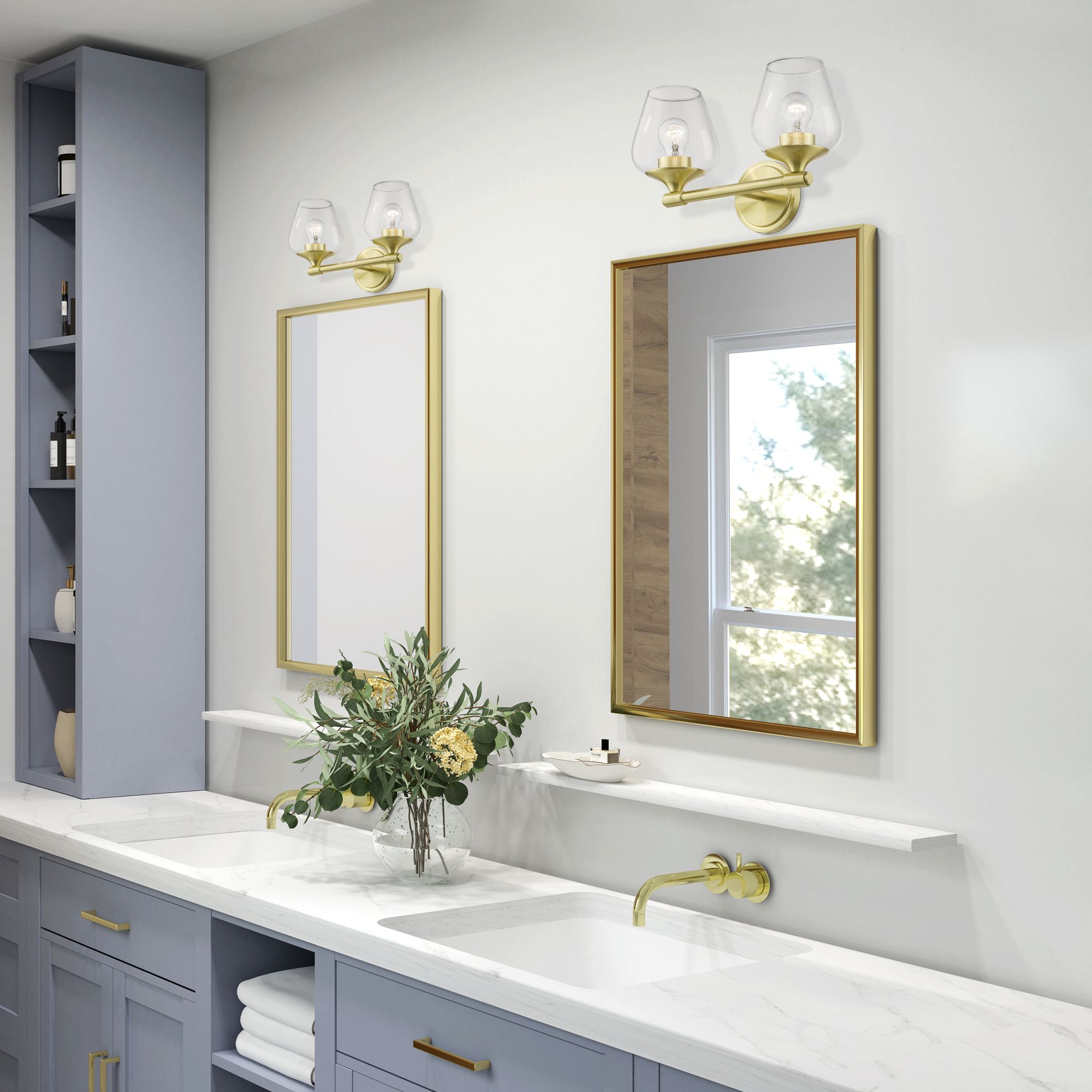 Willow 2 Light Satin Brass Vanity Sconce