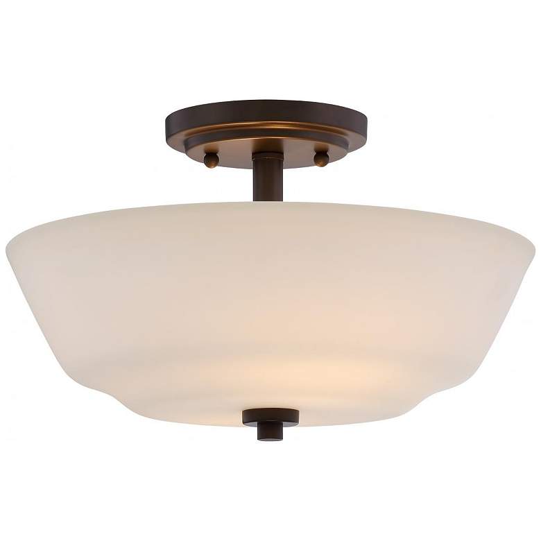 Image 1 Willow; 2 Light; Semi-Flush Fixture with White Glass