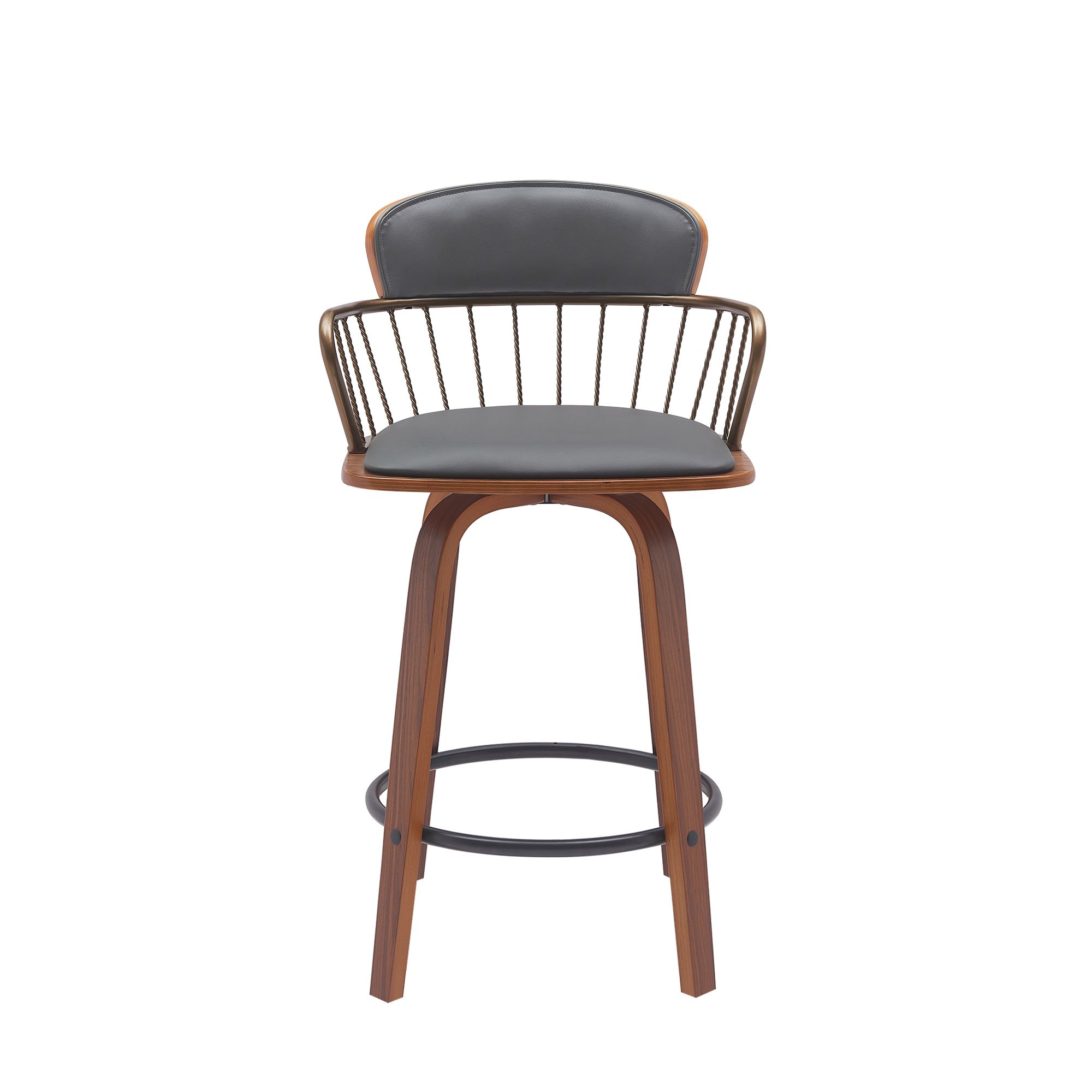 Image 3 Willow 25.5 in. Barstool in Walnut Wood, Golden Bronze, Grey Faux Leather more views