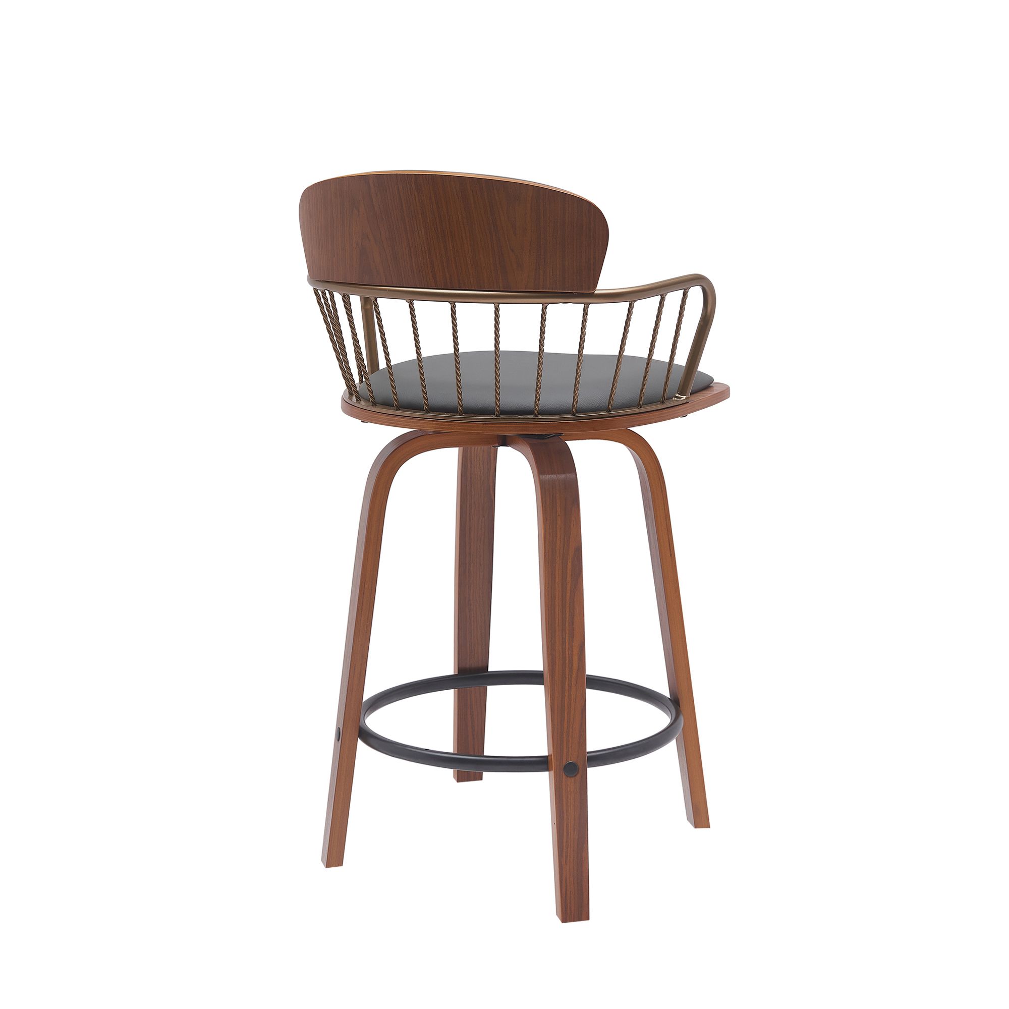 Image 4 Willow 25.5 in. Barstool in Walnut Wood, Golden Bronze, Grey Faux Leather more views