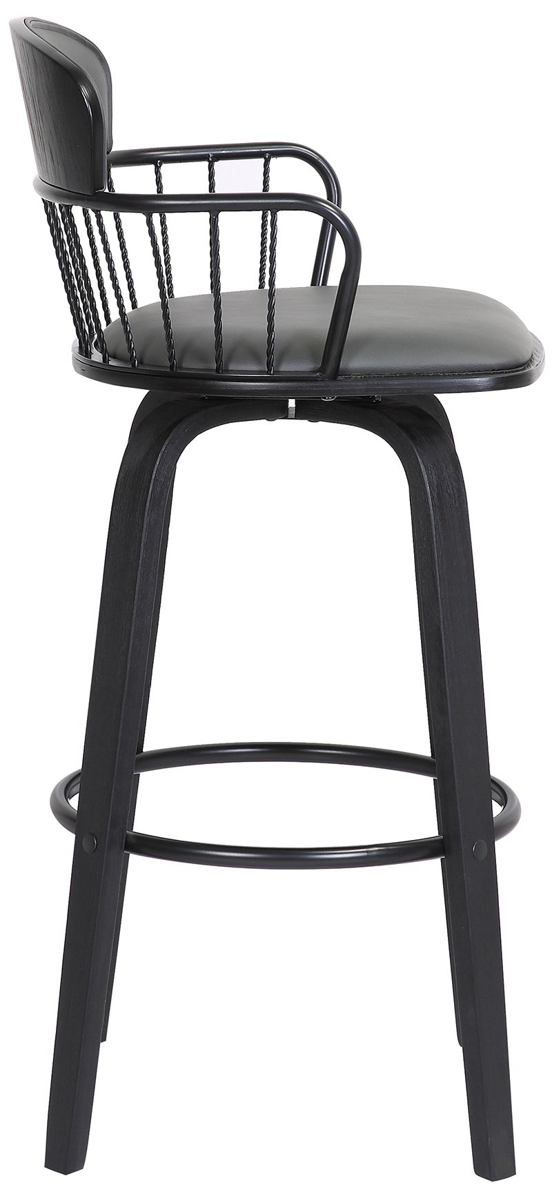 Image 4 Willow 25.5 In. Swivel Counter Stool in Black Wood and Grey Faux Leather more views