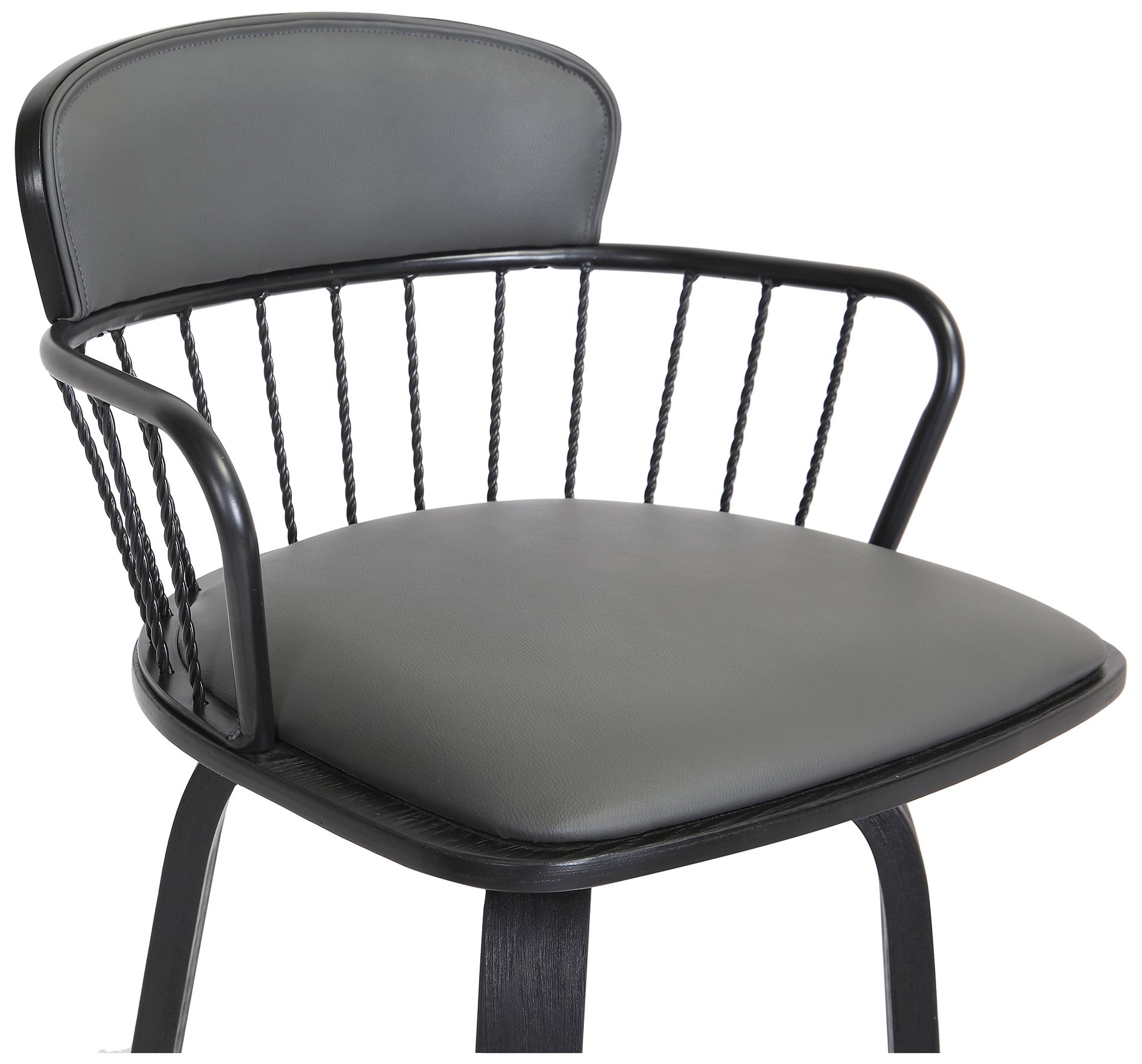 Image 7 Willow 25.5 In. Swivel Counter Stool in Black Wood and Grey Faux Leather more views