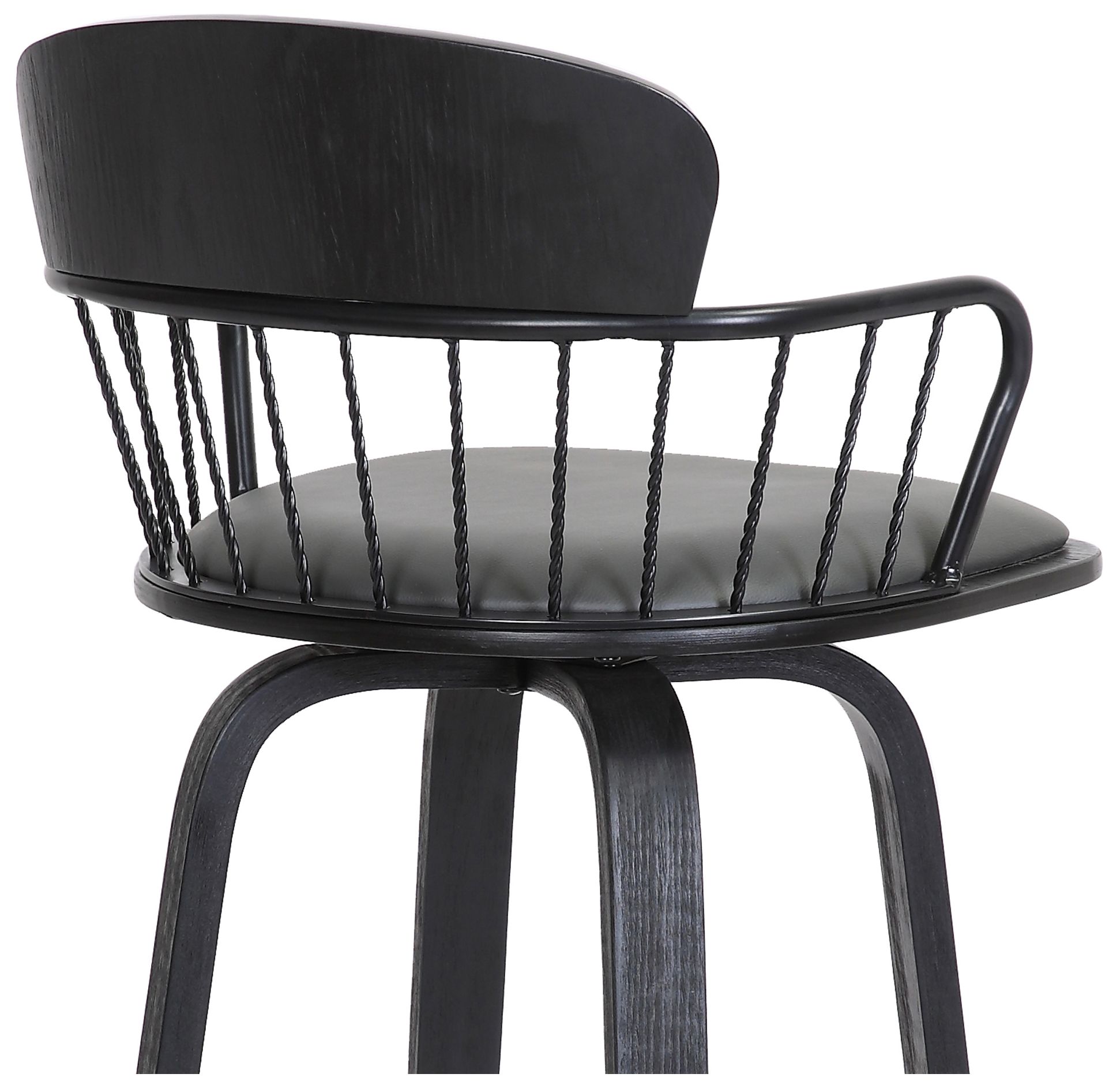 Willow 25.5 In. Swivel Counter Stool in Black Wood and Grey Faux Leather