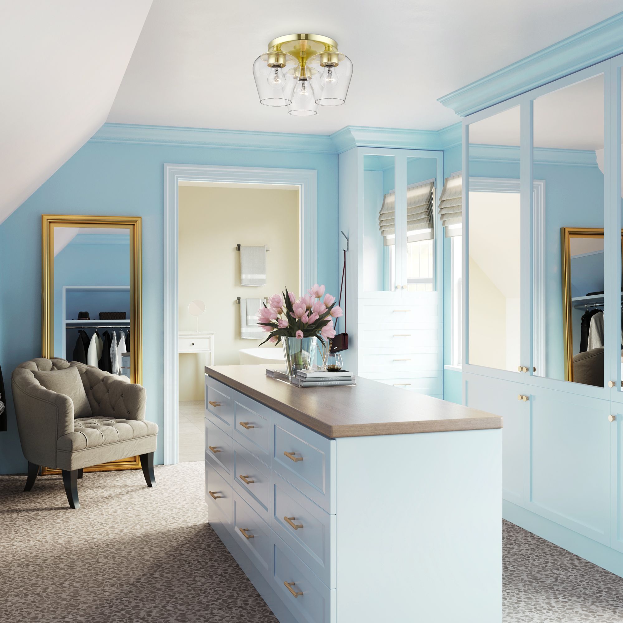 Willow 3 Light Satin Brass Flush Mount