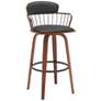 Willow 30 in. Barstool in Walnut Wood, Golden Bronze, Black Faux Leather