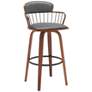 Willow 30 in. Barstool in Walnut Wood, Golden Bronze, Grey Faux Leather