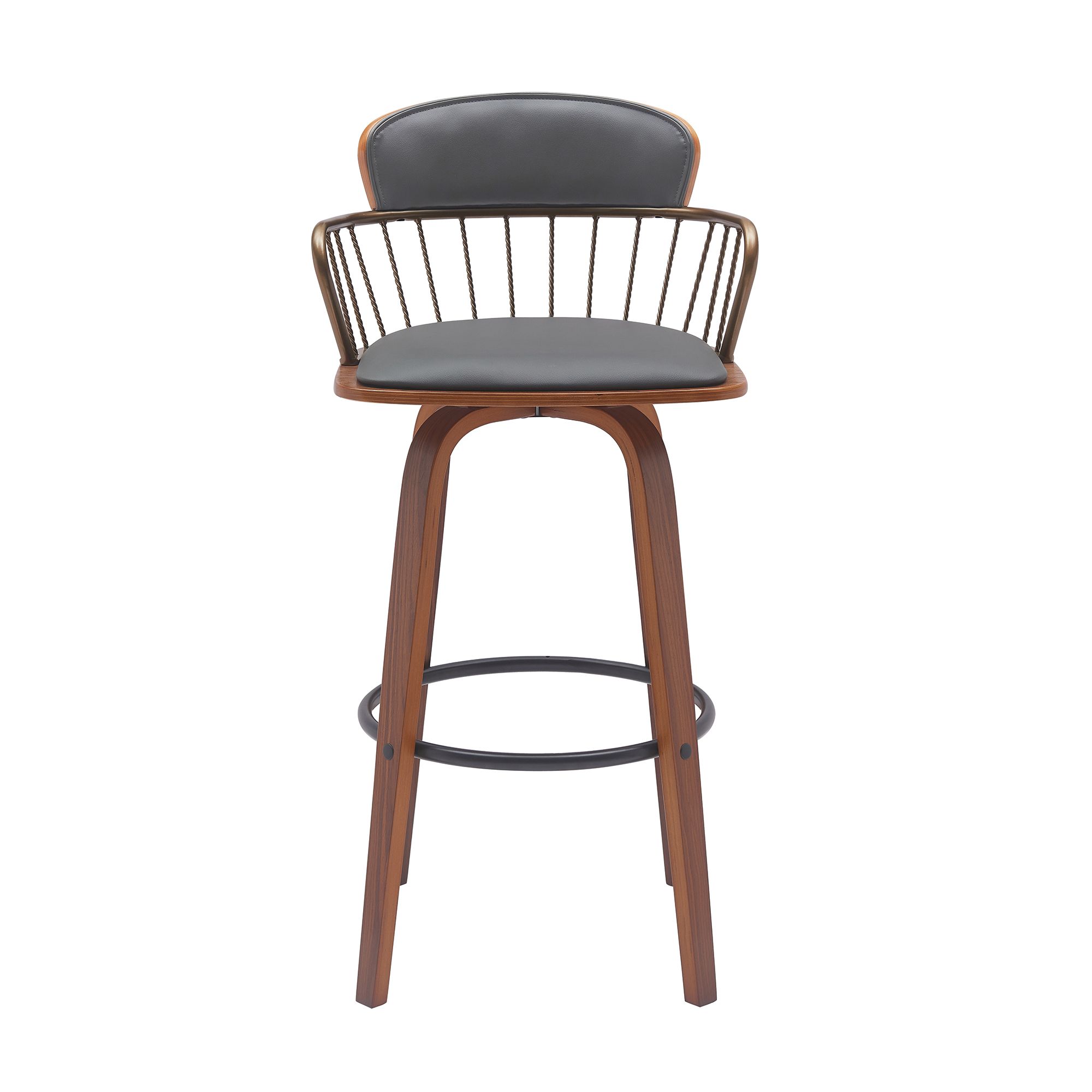Image 3 Willow 30 in. Barstool in Walnut Wood, Golden Bronze, Grey Faux Leather more views