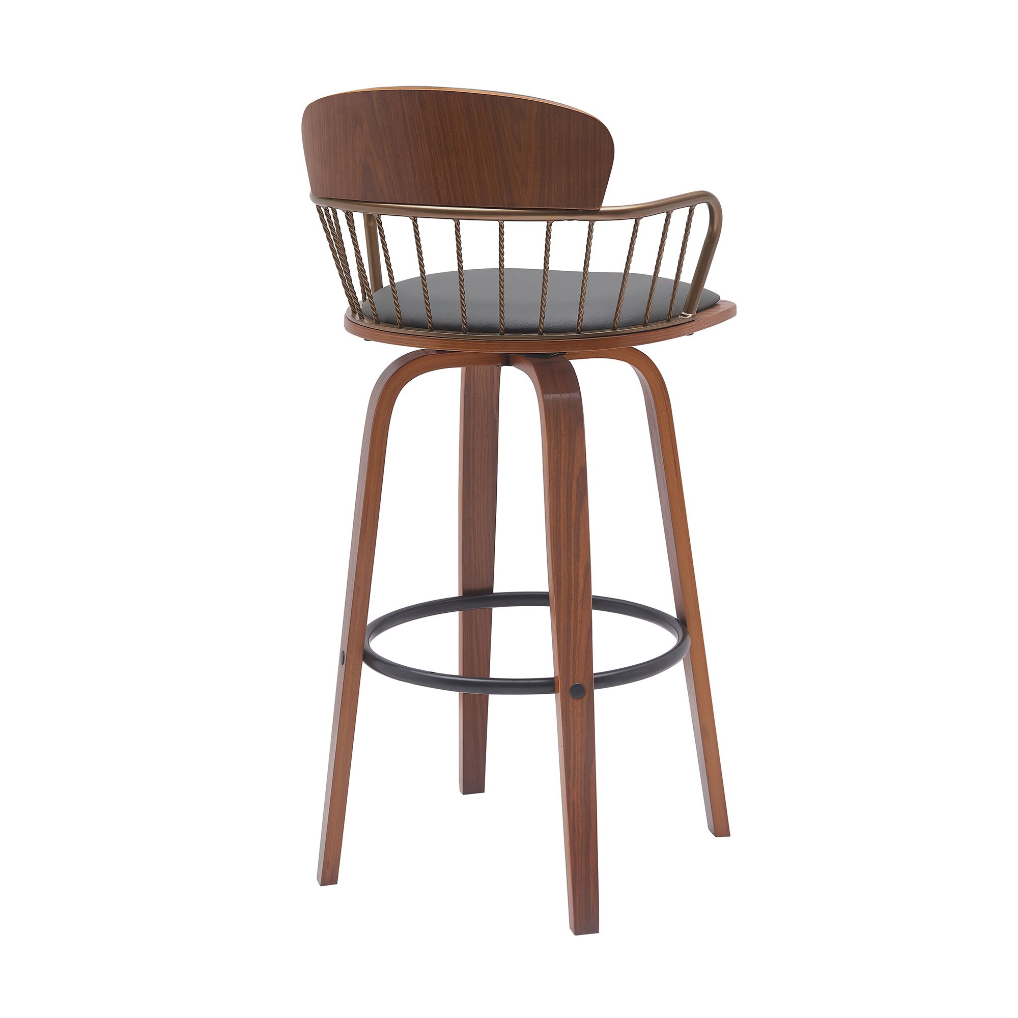 Image 4 Willow 30 in. Barstool in Walnut Wood, Golden Bronze, Grey Faux Leather more views