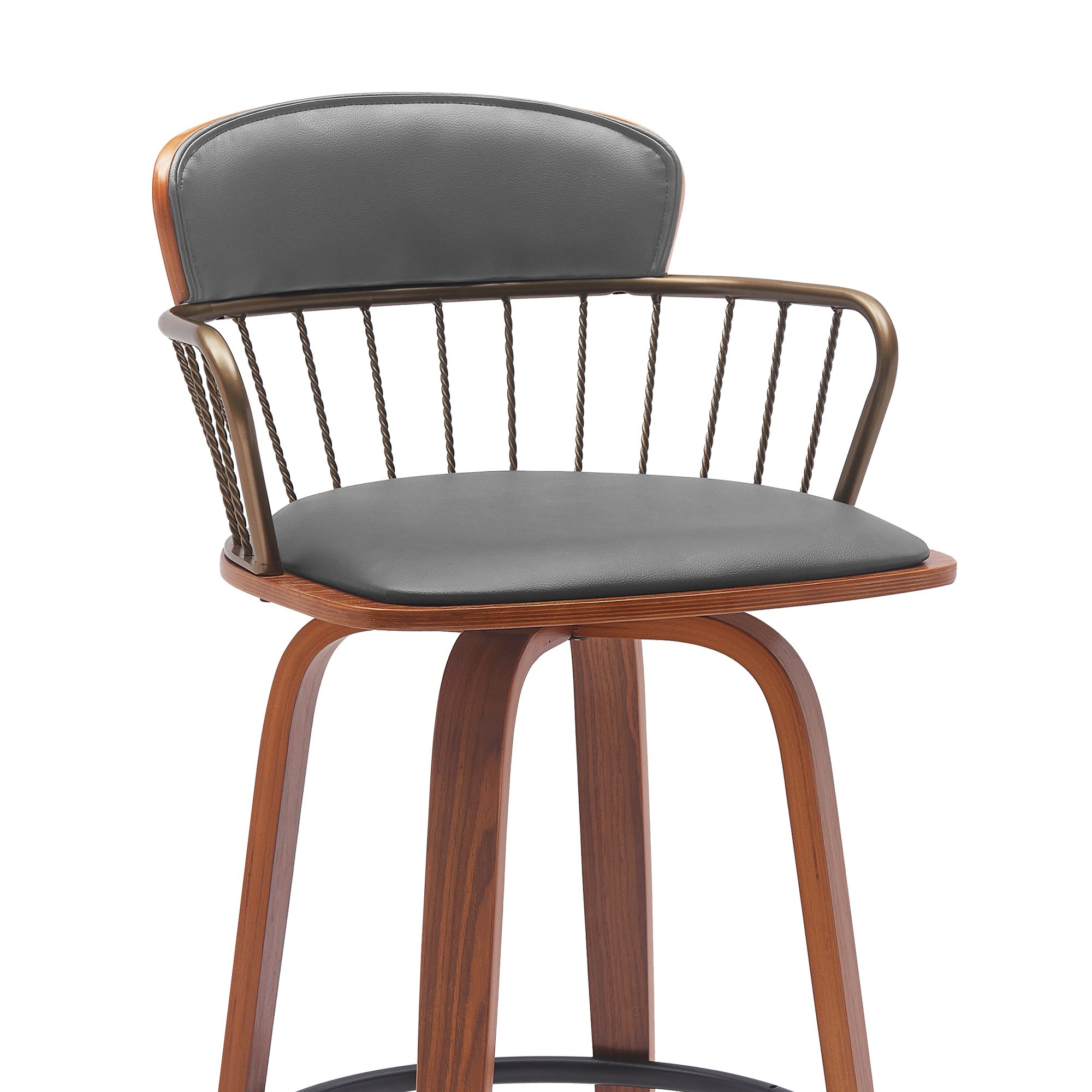 Image 5 Willow 30 in. Barstool in Walnut Wood, Golden Bronze, Grey Faux Leather more views