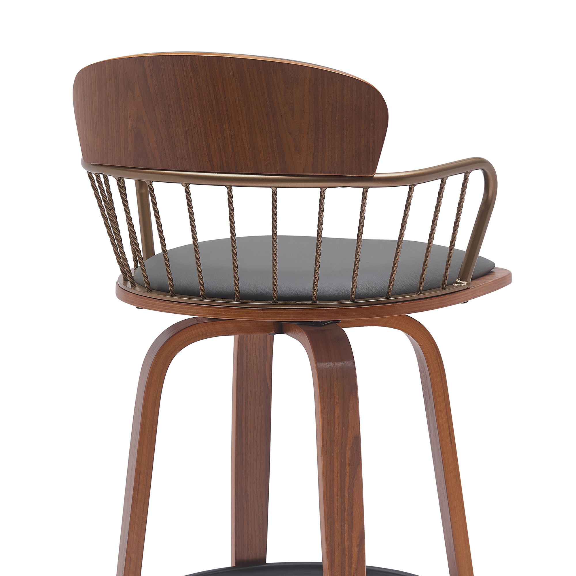 Image 6 Willow 30 in. Barstool in Walnut Wood, Golden Bronze, Grey Faux Leather more views