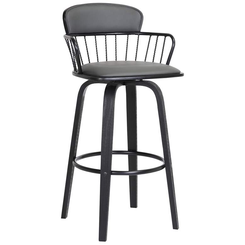 Image 1 Willow 30 In. Swivel Bar Stool in Black Wood and Grey Faux Leather
