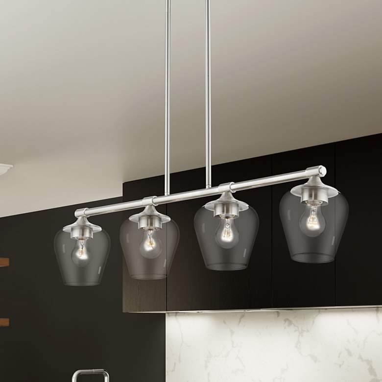 Image 1 Willow 35 1/2"W Brushed Nickel 4-Light Linear Chandelier