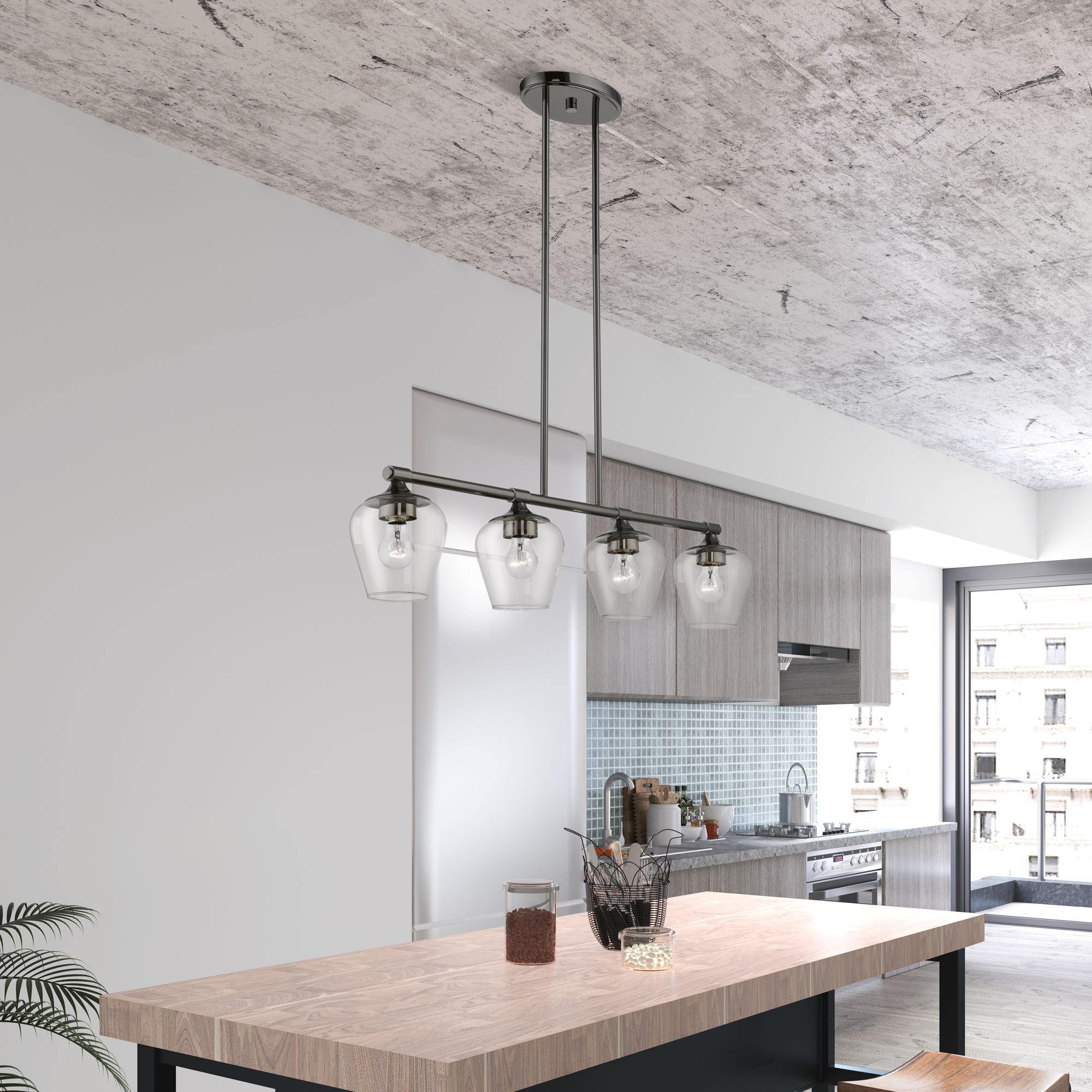 Willow 4 Light Black Chrome Linear Chandelier