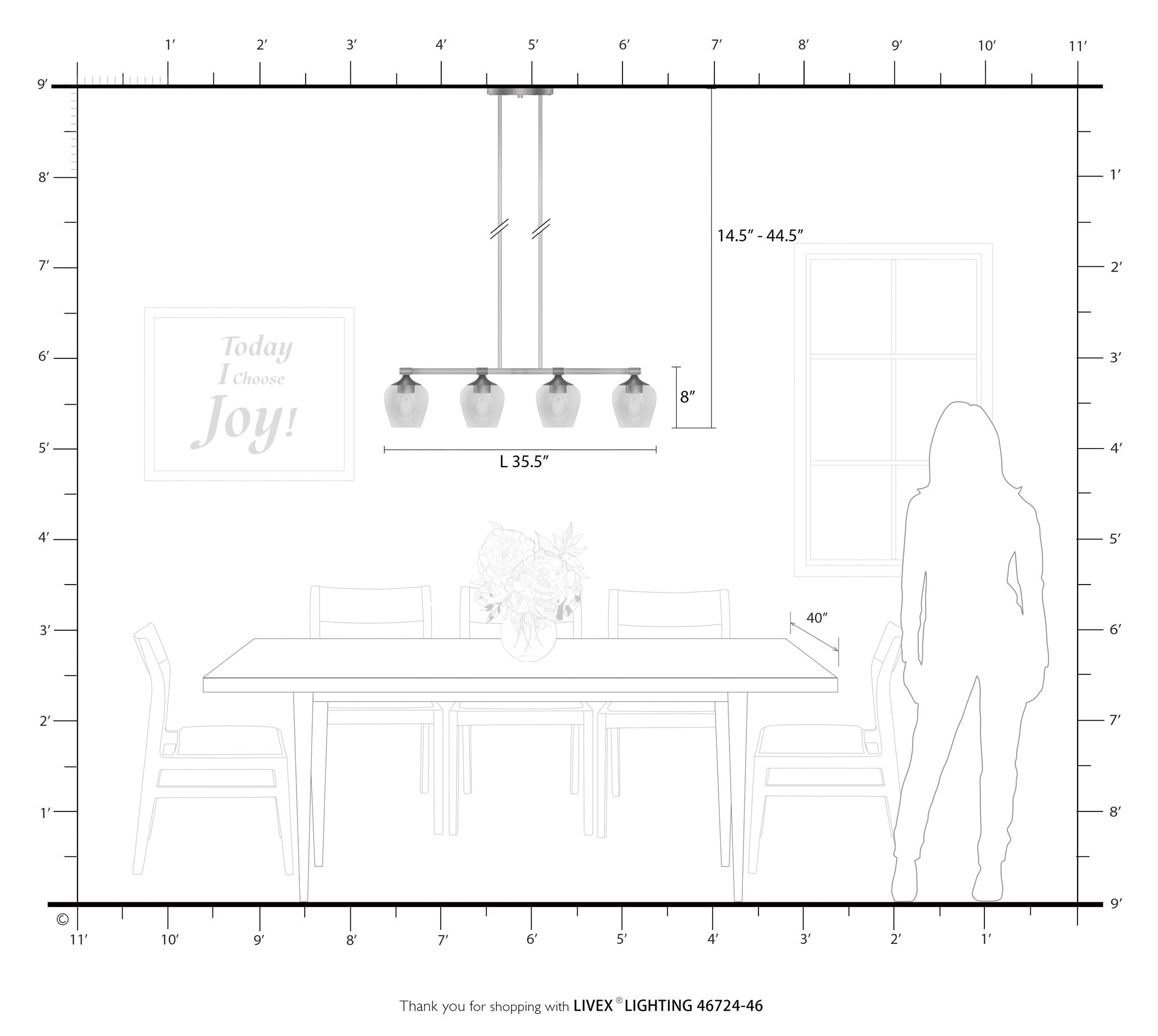 Willow 4 Light Black Chrome Linear Chandelier