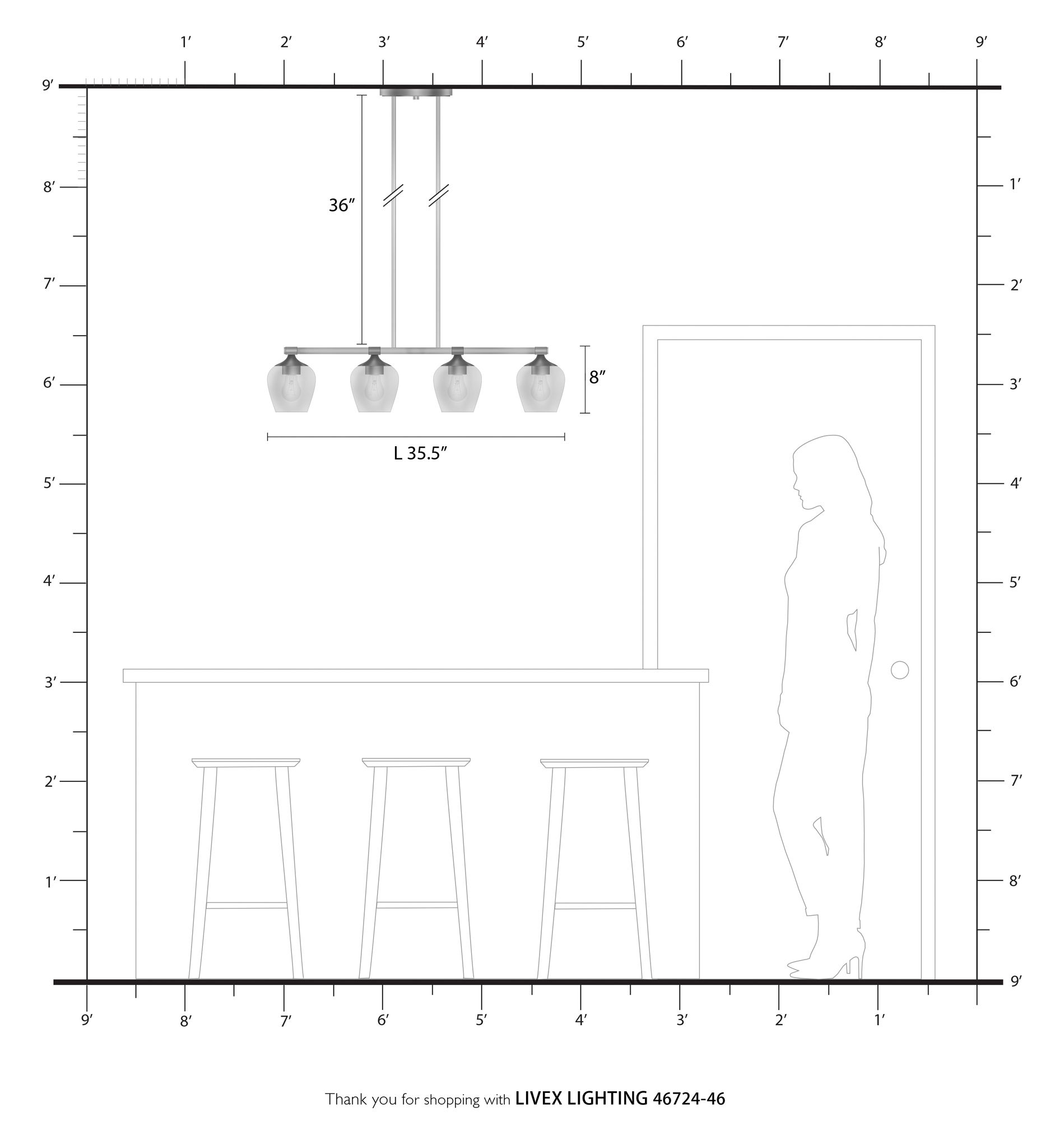 Willow 4 Light Black Chrome Linear Chandelier