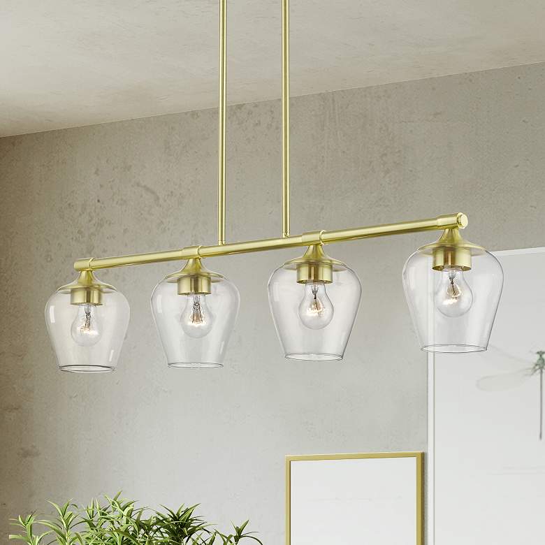 Image 1 Willow 4 Light Satin Brass Linear Chandelier