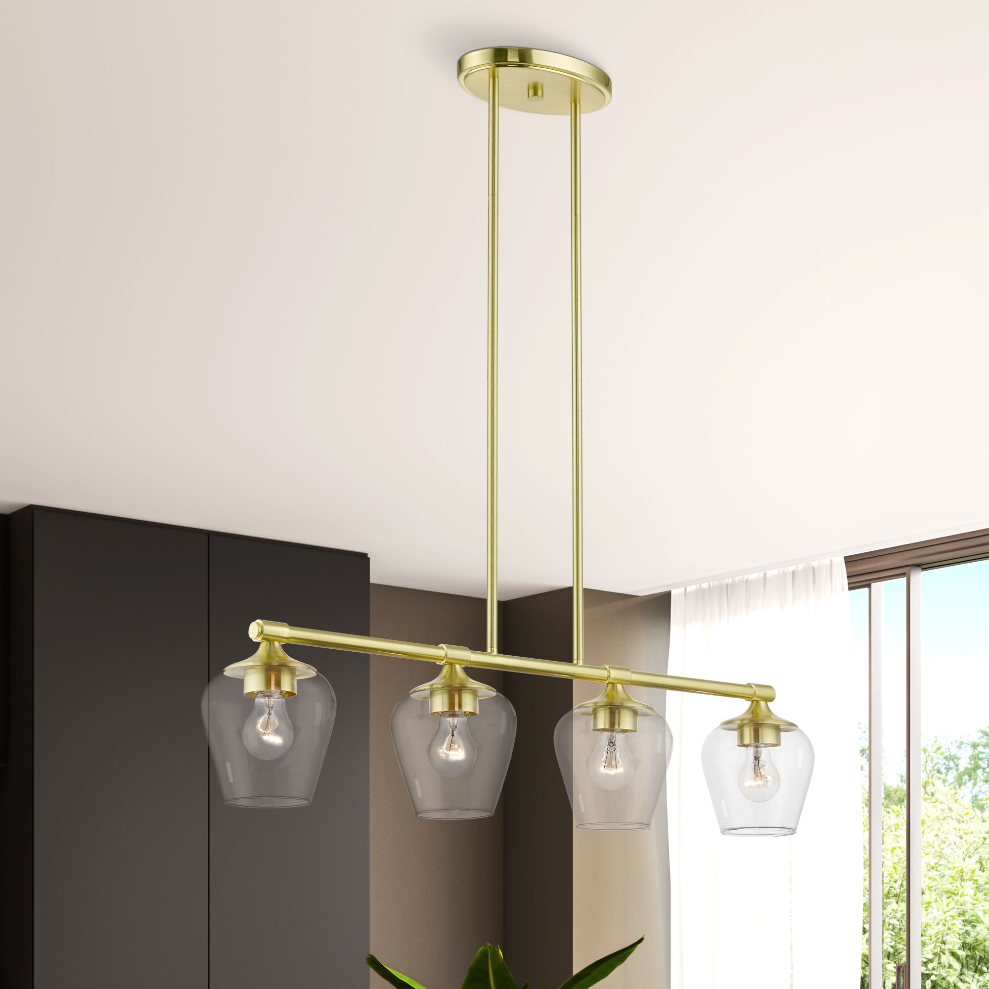 Willow 4 Light Satin Brass Linear Chandelier