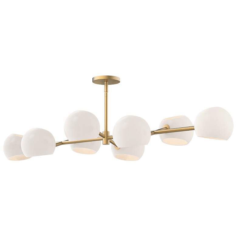 Image 1 Willow 48"W Brushed Gold Linear Pendant Light w/ Opal Glass
