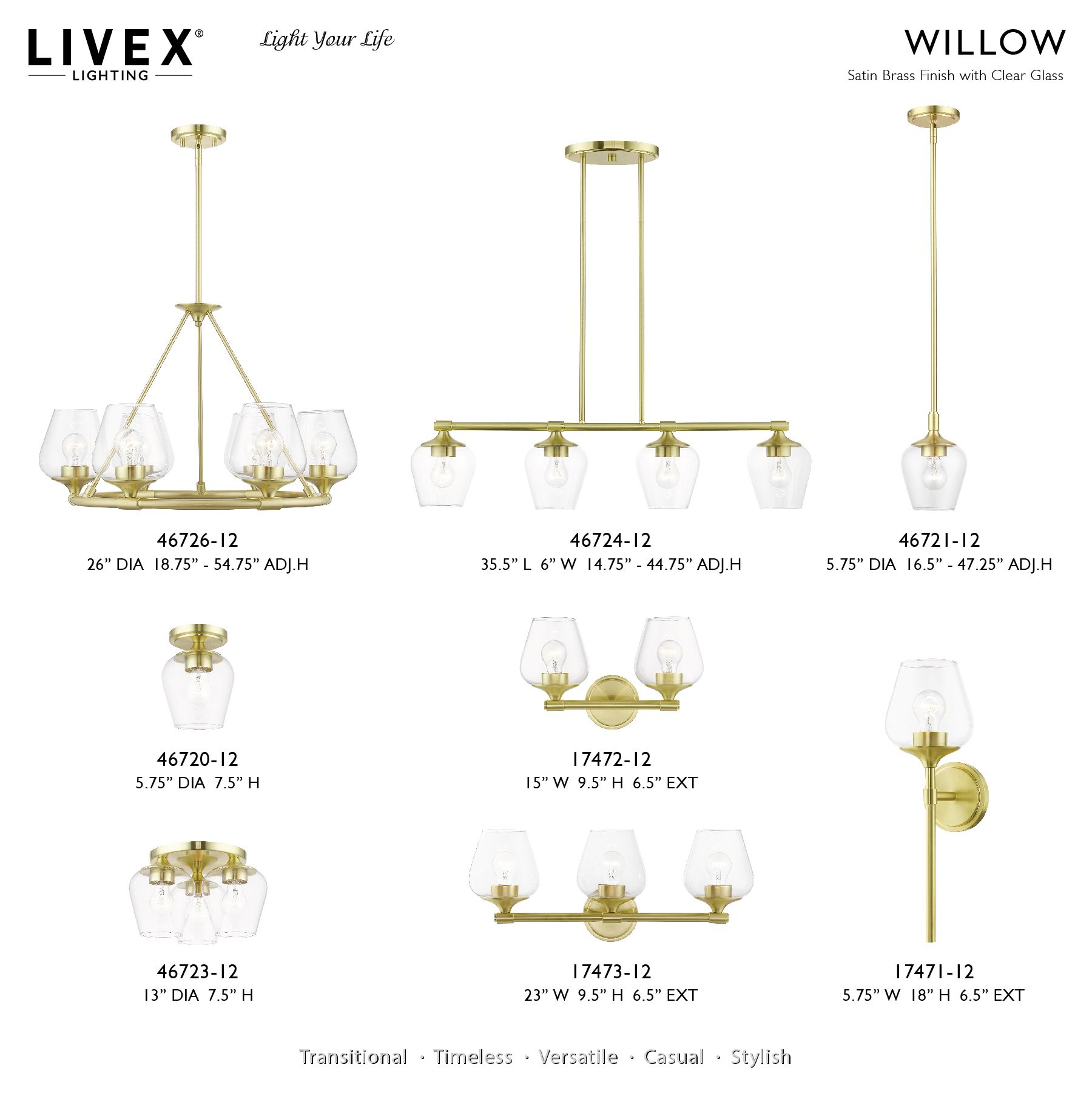 Willow 6 Light Satin Brass Chandelier