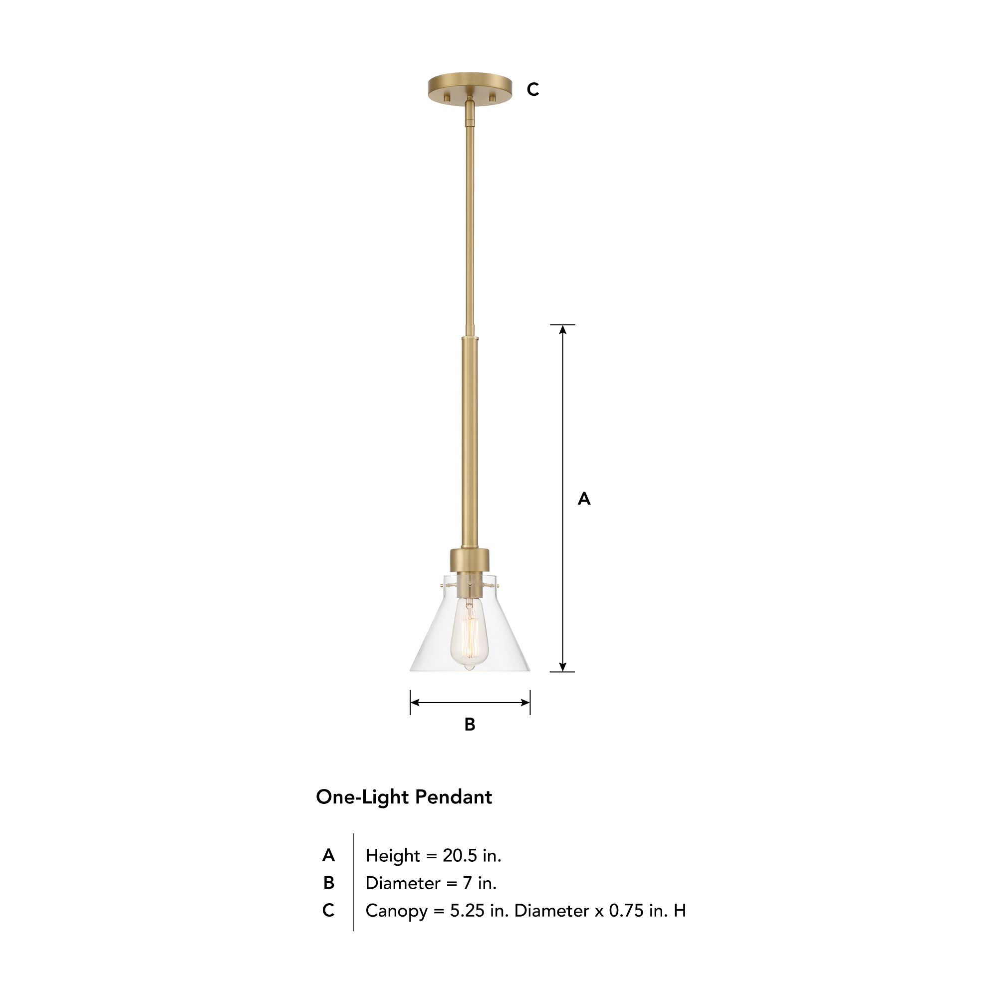 Willow Creek 7 in. 1-Light Brushed Gold Contemporary Pendant Light