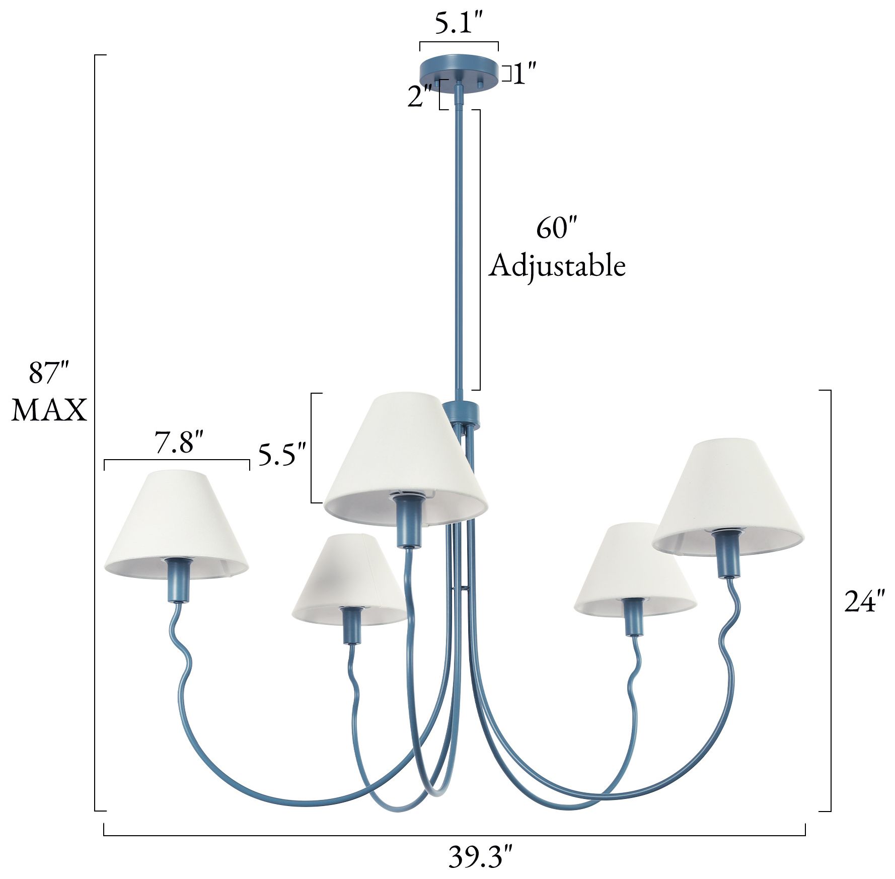 Image 2 Willow Modern Blue 39.3" 5-Light Candle Chandelier White Linen Cone Shades more views