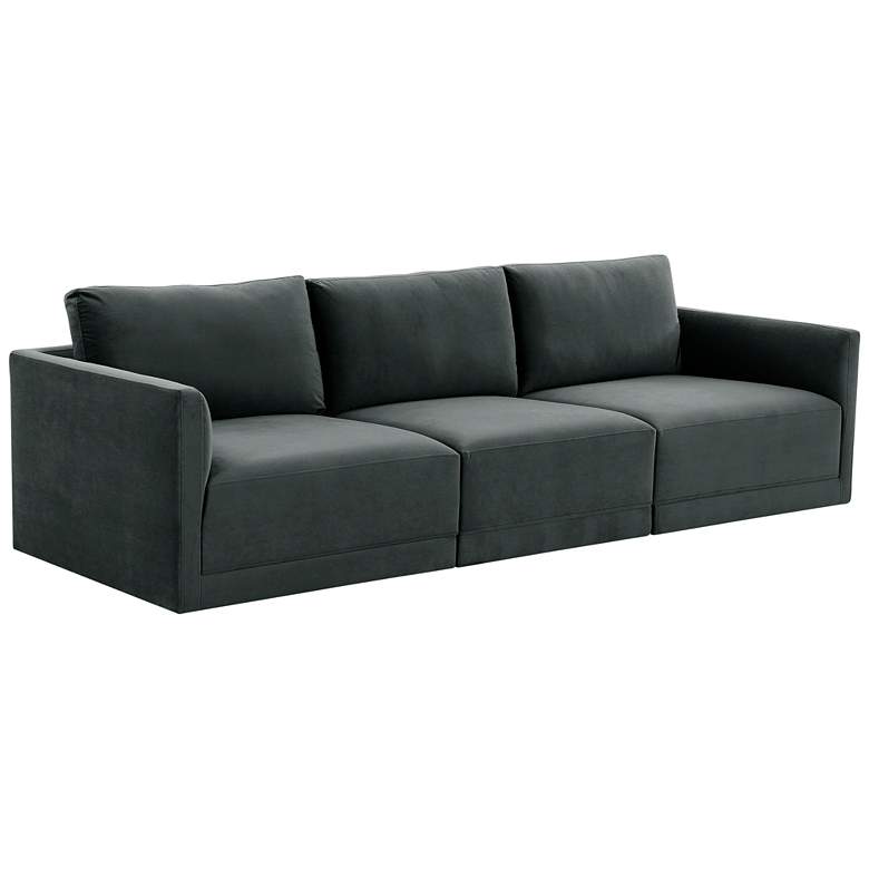 Image 2 Willow Modular 104 3/4 inch Wide Charcoal Velvet Fabric Sofa