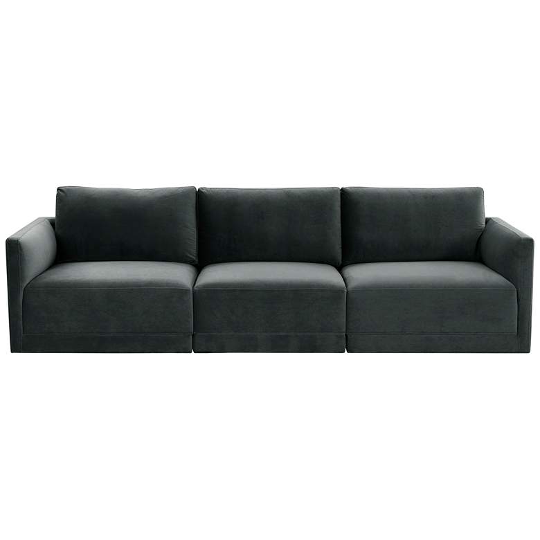 Image 4 Willow Modular 104 3/4 inch Wide Charcoal Velvet Fabric Sofa more views