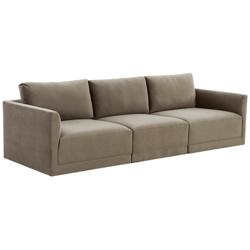 Willow Modular 104 3/4&quot; Wide Taupe Velvet Fabric Sofa