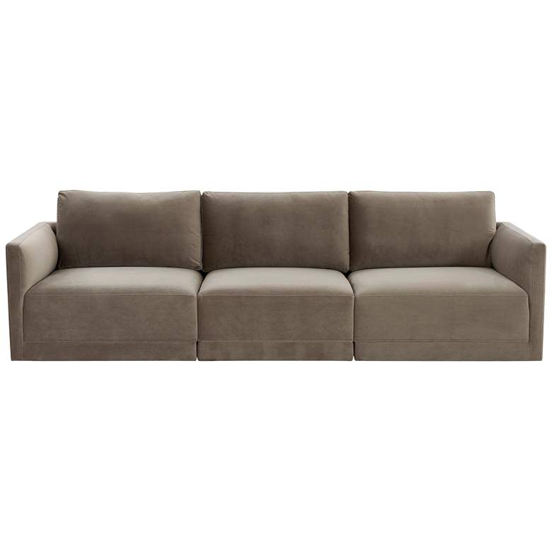 Image 4 Willow Modular 104 3/4" Wide Taupe Velvet Fabric Sofa more views