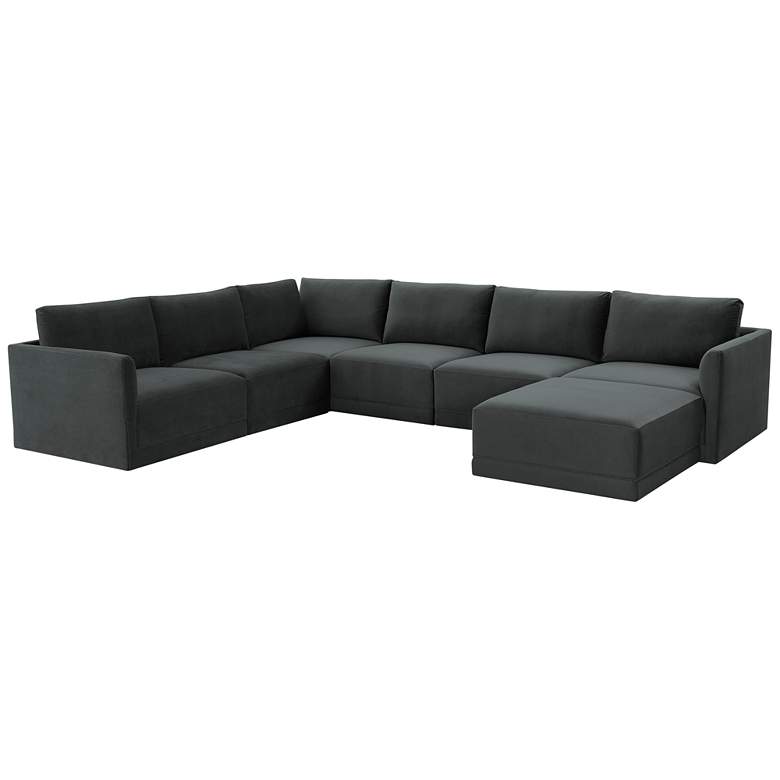 Image 2 Willow Modular Charcoal Velvet Fabric Chaise Sectional