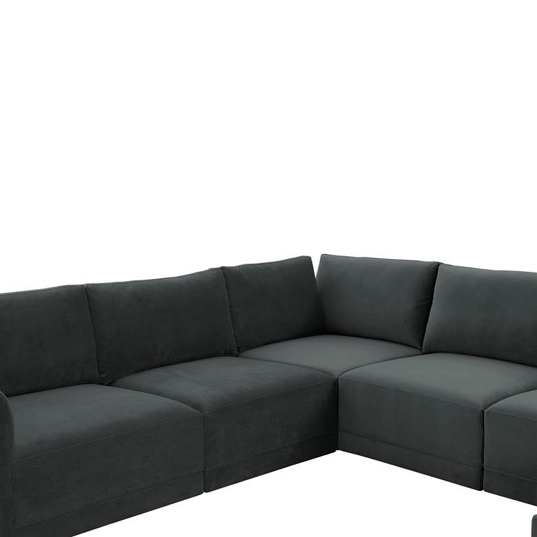 Image 3 Willow Modular Charcoal Velvet Fabric Chaise Sectional more views